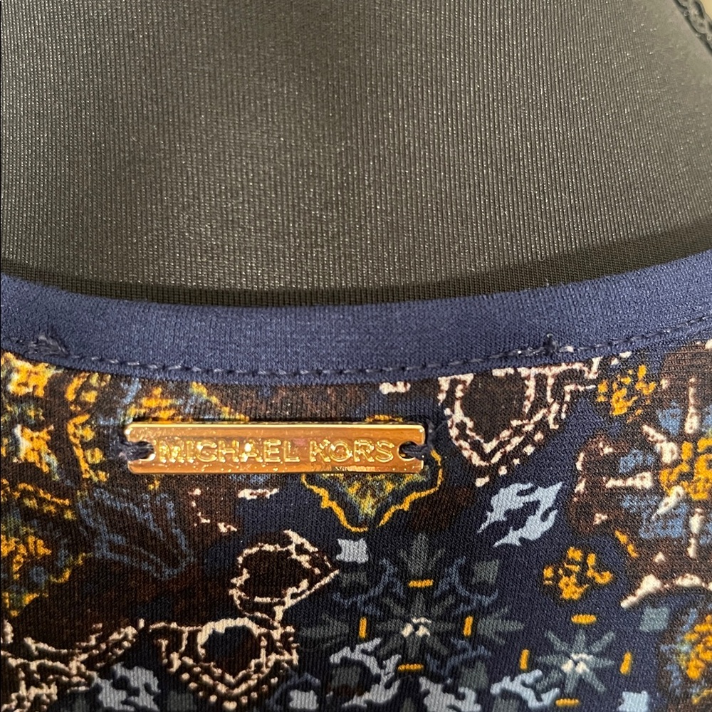 Michael Kors Blue and Gold Patterned Long Sleeve Dress - Picture 3 of 3